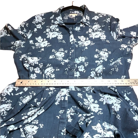 GAP 100% Cotton Floral Chambray Button Front Shirt Dress 3/4 Sleeves Pockets L - Picture 8 of 12